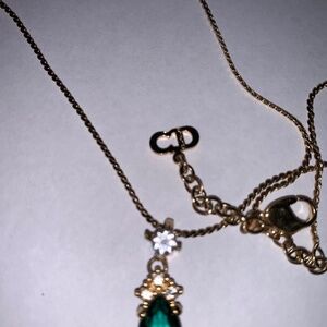 CHRISTIAN DIOR gold chain emerald designer necklace